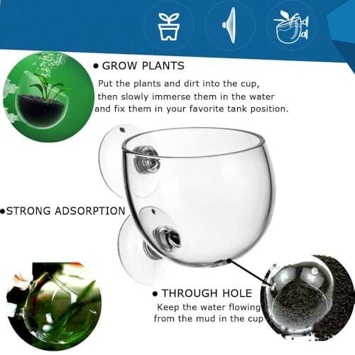 Plant Pot Aquarium Decor Aquatic Plant Cup with 2 Suction Cup for Fish Tank Aquarium Aquascape(2 Pack)