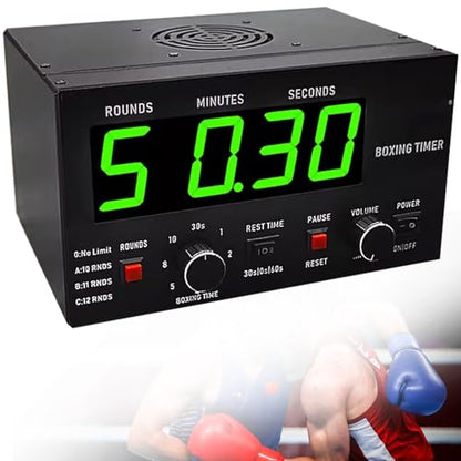 Classic Boxing Interval Timer, Professional Gymnastics Timer with LED Display, 1-12 Challenge Rounds and Adjustable Buzzer, Interval Timer for Workout, Gym Timer, Boxing Equipment,Green - color: Green