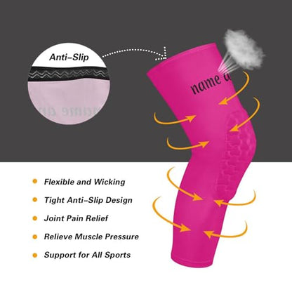 Custom Logo and Name Text Deep Pink Sports Knee Pads Youth Volleyball Basketball Knee Pads Long Leg Sleeves Braces Compression Wrestling Knee Pads,Youth/Kids & Adult Sizes - color: Custom Deep Pink