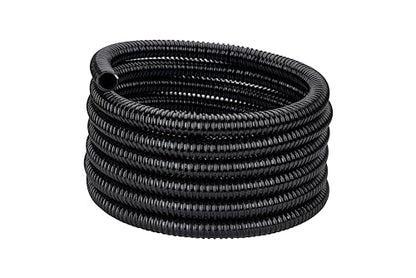 DAVCO 1" Dia. Corrugated Pond Tubing 1-Inch ID, 20 FT Length, Black PVC Kinkproof Strong Flex Vinyl Tubing for Pond Pump Fountain Garden Waterfall, Non-toxic - size: 1"ID