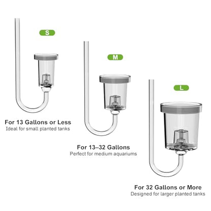 FZONE Acrylic Aquarium CO₂ Diffuser with Built-in Check Valve & Bubble Counter, Syringe & Suction Cup – Fine Bubble CO₂ Delivery for Planted Tanks (S-19mm) - size: S-19mm