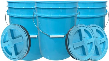 5 Gallon Food Grade Made in USA Plastic Bucket with Screw On Air Tight Double Gasket lid, (Pack of 3) (Aqua Buckets -Aqua Lids)