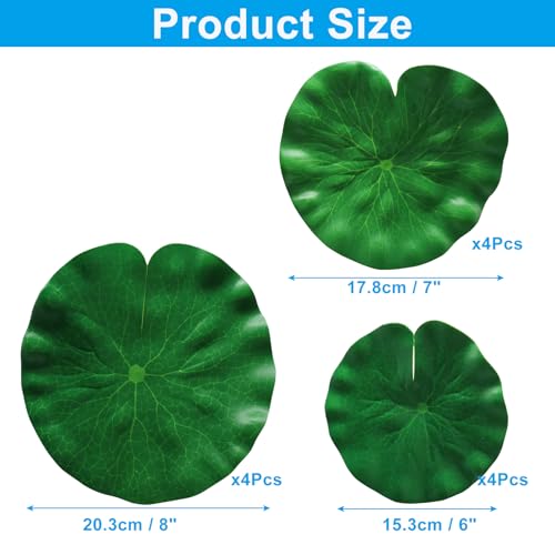 12Pcs Artificial Lily Pads, 3 Different Sizes Floating Foam Lotus Leaves Realistic Water Lilies Pad, Foliage Pond Decor for Ponds/Koi Fish Pool Patio Aquarium(6"、7"、8.7") - size: 6"、7"、8.7"