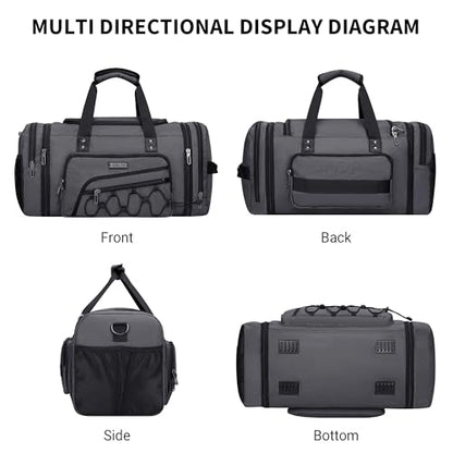 WITZMAN Mens Duffle Bag Expandable 45L Travel Gym with Shoe Compartment - color: Silvery Grey