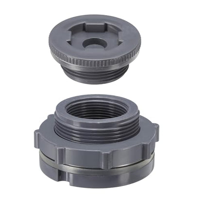 PATIKIL PVC Bulkhead Fitting with Plug NPT1-1/2", Bulkhead Water Tank Connector with Silicone Seal Gasket Garden Hose Fitting with Plug for Rain Bucket, Sinks, Aquariums, Gray