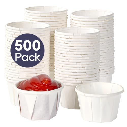 LITOPAK 500 Pack 1 oz Paper Souffle Cups, Disposable Paper Medicine Cups for Tasting Pills, Food Dessert, and Condiments - style: White-1oz-500