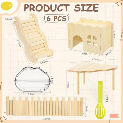 5 Pcs Hamster Platform Wooden Fence Bridge Ladder Climbing Toy Hidden House Exploring Toy with Hamster Bath Container Decor Cage Accessories for Small Animals Dwarf Syrian Gerbils Squirrel(Classic) - style: Classic