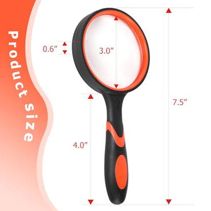 2-Set 75mm Hand-Held Reading Magnifier with Non-Slip Rubber Grip, Good for Senior Users, Hobby Exploring & Scientific Activities