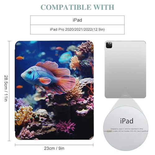 Coral Reef Fish Aquarium Case for iPad Pro 12.9 Inch 2022/2021/2020(6th/5th/4th Gen) Trifold Stand with Pencil Holder, Soft Silicone Shockproof Protective Cover, Slim Lightweight