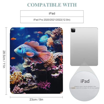Coral Reef Fish Aquarium Case for iPad Pro 12.9 Inch 2022/2021/2020(6th/5th/4th Gen) Trifold Stand with Pencil Holder, Soft Silicone Shockproof Protective Cover, Slim Lightweight