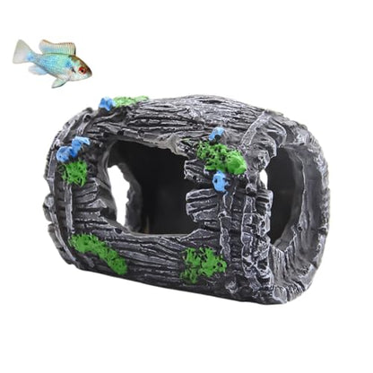 Round Oak Barrel Aquarium Decoration 2.9" – Resin Fish Tank Ornament with Swim-Through Openings, Safe Shelter for Small Aquariums, Stress-Relief Underwater Decor, Easy to Clean