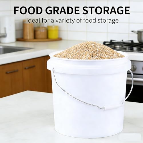 4-Gallon White Bucket Pail Container with AirTight Lid, Food Grade All Purpose Bucket with Metal Handle, BPA Free, 4 Packs