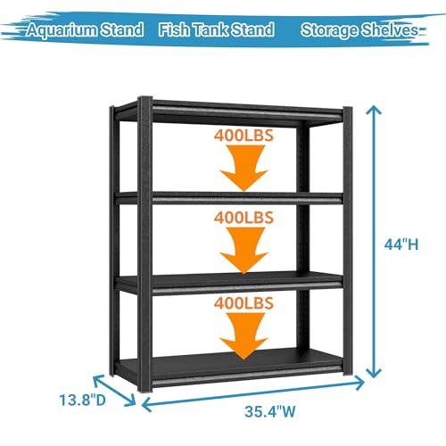 PRESTELION Aquarium Stand Fish Tank Stand 1600LBS Metal Shelving Adjustable Heavy Duty Storage Shelves Display Shelves Utility Shelf for Turtle Tank, Reptile Terrarium, 54" H×35.4" W×15.7" D, Black - size: 4-TIER 54"H×35.4"W×15.7"D