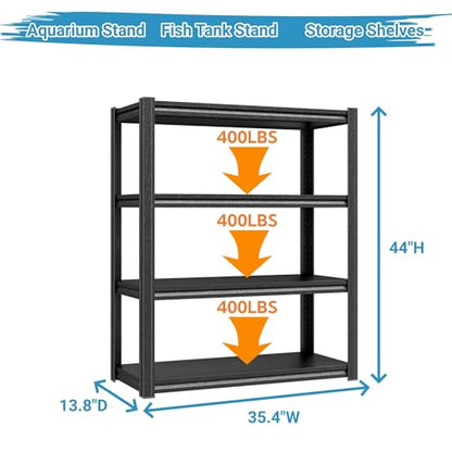 PRESTELION Aquarium Stand Fish Tank Stand 1600LBS Metal Shelving Adjustable Heavy Duty Storage Shelves Display Shelves Utility Shelf for Turtle Tank, Reptile Terrarium, 54" H×35.4" W×15.7" D, Black - size: 4-TIER 54"H×35.4"W×15.7"D
