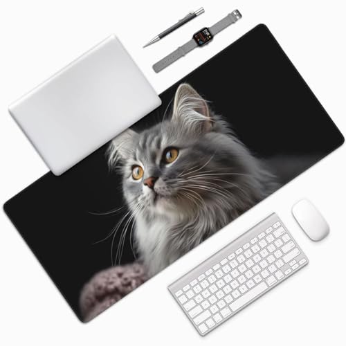 XXL Gaming Mouse Pad 35.4 x 15.7 Inch, Large Extended Desk Mousepad with Cat Design, Water-Resistant Surface & Stitched Edges, Non-Slip Rubber Base Desk Mat for Gaming, Office & Home - color: Cat