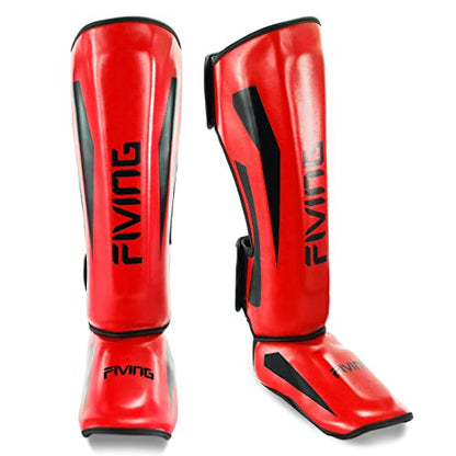 MMA Martial Arts Shin Guards,Muay Thai | Padded, Adjustable, Instep Protection, Muay Thai,Kickboxing,MMA Training, Professional Equipment - color: Red, size: Small