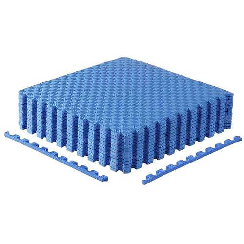 CAP Puzzle Exercise Mats | 1/2” Thick EVA Interlocking Foam Tiles for Home Gym Flooring | Multiple Options - color: Tatami - Blue, style: 12 Tiles (48 SQ FT)