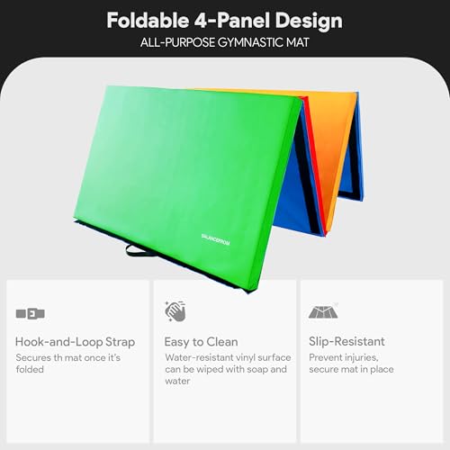BalanceFrom 6x4 Feet 4-Panel Folding Gymnastics Mat – 2-Inch Thick Pad with Vinyl Surface and Carrying Handles for Tumbling, Yoga, Pilates, Home Workouts, and Martial Arts - color: Multicolor