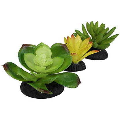 Komodo Reptile Terrarium Succulent 3PK Yellow/Green Plants | Natural Looking Artificial Aquarium Ornament & Habitat Decoration Accessory with Weighted Base