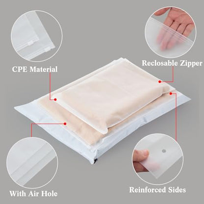 Outus 50 Pcs Mailers with 50 Pcs Poly Clothes Packaging Bags 4 Sizes Self Adhesive Shipping Mailers Frosted Plastic Bags for Clothing Small Business Flexible Mailing(Zipper,Multiple Size) - size: Multiple Size, style: Zipper