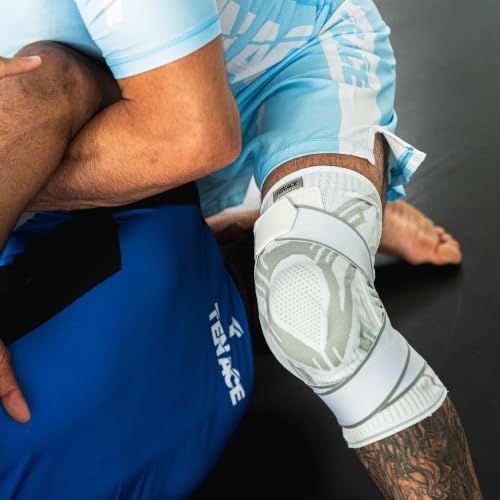 Tenace BJJ Knee Brace – Compression Knee Pad with Side Stabilizers & Gel Pad for Grappling, Jiu Jitsu, MMA, Wrestling, Judo & Muay Thai (1, White, X-Large) - color: White, size: X-Large