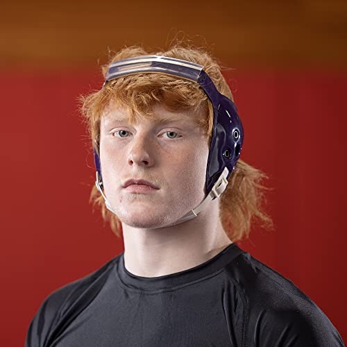 Matman Halo Adult Wrestling Headgear for Men | Old-School Hard Shelled Wrestling Ear Guard for BJJ, MMA, & Grappling | Low-Profile Design - color: Navy