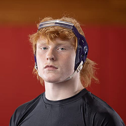 Matman Halo Adult Wrestling Headgear for Men | Old-School Hard Shelled Wrestling Ear Guard for BJJ, MMA, & Grappling | Low-Profile Design - color: Navy
