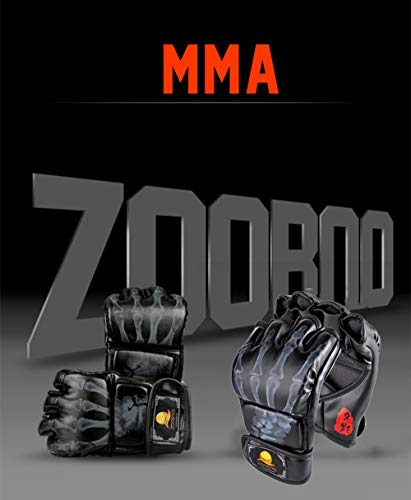ZooBoo MMA Gloves, Half-Finger Boxing Fight Gloves MMA Mitts with Adjustable Wrist Band for Sanda Sparring Punching Bag Training - color: Black