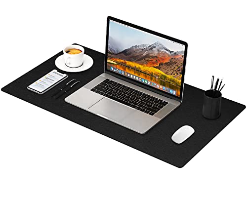RostiKong Desk Mat - Dual Use Office Desk Pad PU Leather Blotter Protector Computer Laptop Keyboard Writing Mouse Pad Waterproof Decorative Cover (16'' x 32'' Black) - color: Black + Black, size: 16'' x 32''