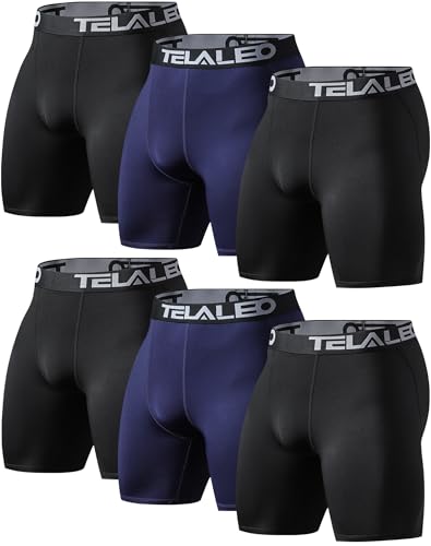 Compression Shorts Men Spandex Athletic Underwear Boxer Brief Base Layer - color: 6 Pack Black/Navy Blue, size: Medium