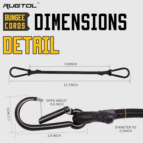 Bungee Cords with Carabiner, 12 Inch Long Heavy Duty Bungee Cords with Carabiner Clip Outdoor, 1/3 Inch Black Extra Strong Elastic Rope with Carabiner Hooks for Camping, Tarps, Bike Rack, Tent, 4 Pack - size: 12"- 4 pcs