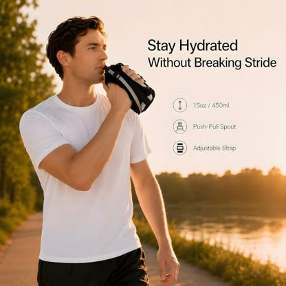 HECHZSO Handheld Running Water Bottle with Touchscreen Phone Pocket
