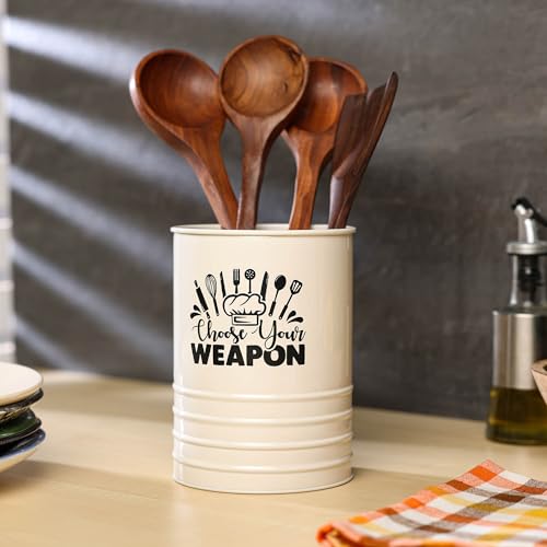 dudki Metal Cutlery Holder & Spoon Stand for Kitchen - Spoon, Knife, Fork, Chopstick, Cutlery Holder Kitchen Organizer Stand Dining Multifunctional Stand Choos Your Weapon (Beige) - color: Beige