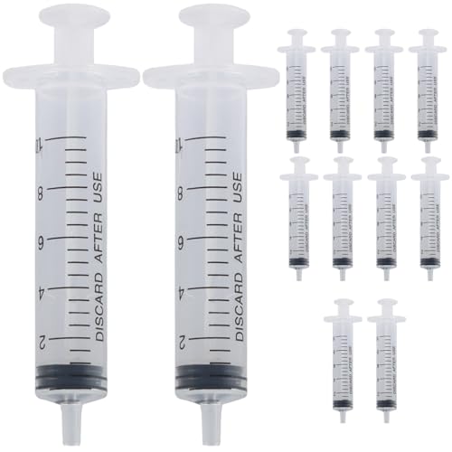 10ml Small Syringes Without Needle, 12 Pack Plastic Syringe with Cap for Pet Feeding, Scientific Labs, Glue, Oil & Precise Liquid Measurement - size: 10ml