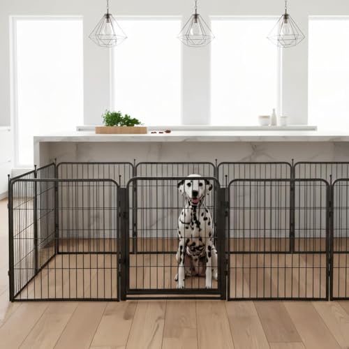 Indoor Dog Playpen - 32 inch, 8 Panels for Small and Puppy Size Dogs - Heavy Duty Metal Portable Pet Fence with Black Anti-Rust Coating - Play Pen w/Extra Wide Gate