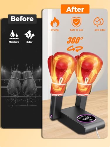 Boxing Glove Dryer with Smart Display& Storage Bag, Portable Glove Dryer& Moisture Remover, Constant Temperature Punching Gloves Dryer with Adjustable Heat& Timer for Home Gym(Black)