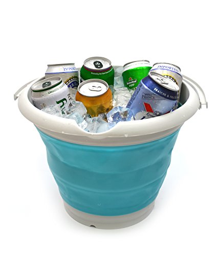 SAMMART 10L (2.6 Gallon) Collapsible Plastic Bucket - Foldable Round Tub - Portable Fishing Water Pail - Space Saving Outdoor Waterpot, Size 33cm Dia (1, Bright Blue)