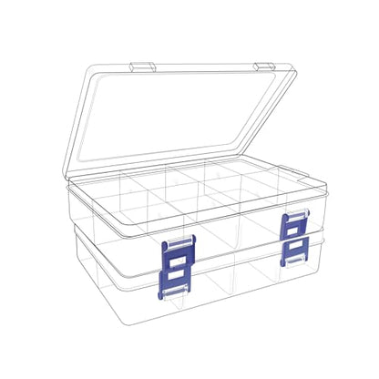 Plastic Organizer Box with Dividers 2-Pack, Clear Bead Storage Organizer, Adjustable Compartments for Small Parts, Bead Storage Containers for Crafting, Jewelry, Sewing, DIY Accessories