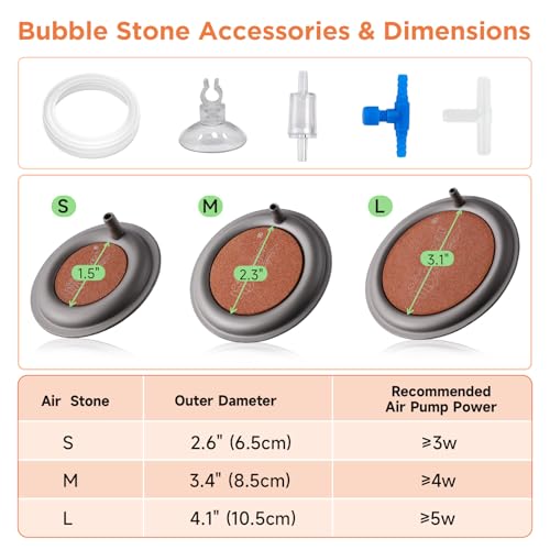 hygger Aquarium Air Stone, 2.6 Inch Nano Air Stone Makes Super Tiny Bubbles, Ultra Quiet Dissolved Oxygen Diffuser Small Airstone with Stainless Steel Base for Aquarium, Fish Tank & Hydroponic, Round