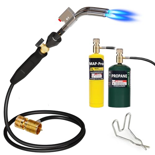 Double Head Mapp Gas Torch Head, Propane Torch with 4FT Long Hose, Propane Soldering Torch with Adjustable Single/Dual Flame for Brazing, Plumbing, Jewelry Making and DIY - color: Double-head Silver