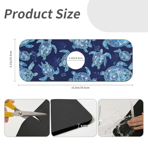 Kitchen Sink Splash Guard，Graceful sea turtle-1 Faucet Mat Sink Gadgets-Super Absorbent Fast Drying Mat Drip Catcher for Kitchen, Bathroom,Sink Mat, Dish Drying Mat, Bathroom(15" X 5.5" ) - color: Graceful sea turtle-1