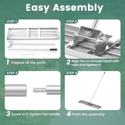 Goplus Lawn Leveling Rake, 46" x 10" Heavy Duty Level Lawn Tool w/ Ergonomic Handle for Soil, Effort-Saving Landscape Rake for Garden, Backyard, Golf Course, Farm, Pasture, Silver