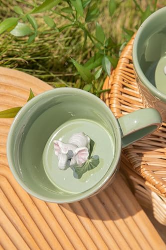 DIHOclub Elephant Coffee Cup Ceramic 3D Wild Animal Inside Mug,Cute Cartoon Handmade Figurine Mugs,Holiday and Birthday Gift for Coffee Milk Tea Lovers,12 O(Green Elephant) - color: Green Elephant
