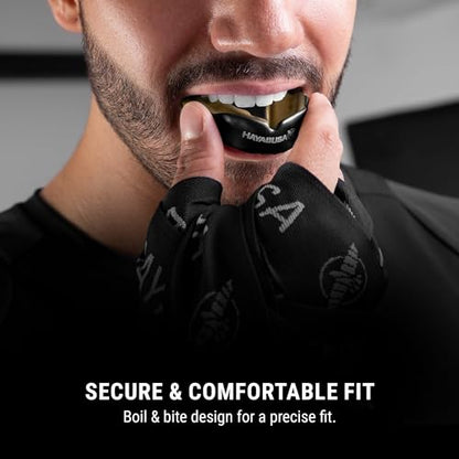 Hayabusa Combat Sports Mouth Guard Youth, Kids and Adult Sizes Comes with Case - Black/Gold, Adult - color: Black/Gold, size: Adult
