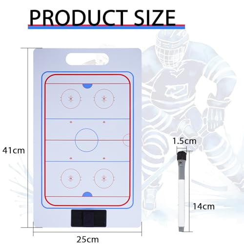 Ice Hockey Dry Erase Coaches Clipboard, 16 x 9.8 inch Double Sided Whiteboard with Marker Pen