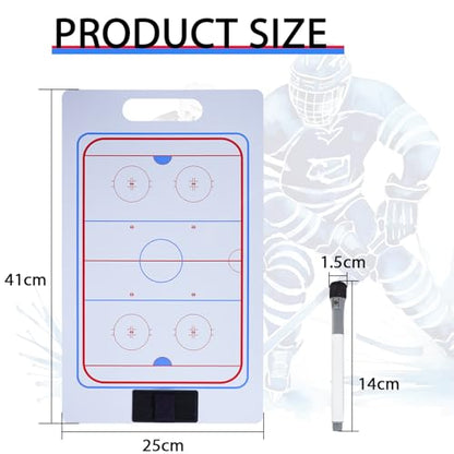 Ice Hockey Dry Erase Coaches Clipboard, 16 x 9.8 inch Double Sided Whiteboard with Marker Pen