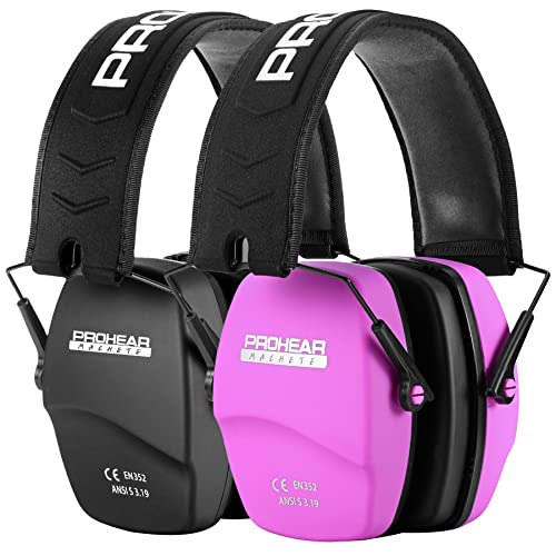 PROHEAR 016 Shooting Ear Protection Earmuffs 2 Pack, NRR 26dB for Gun Range, Hunting -Black and Pink - color: Black+pink