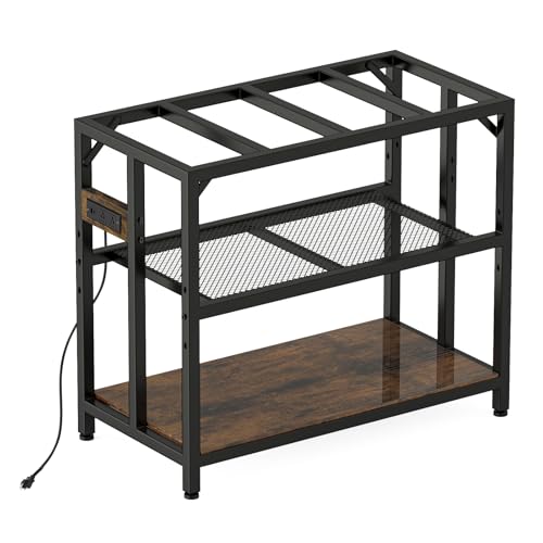 40 Gallon Fish Tank Stand with Power Outlets and Adjustable Shelf, 660LBS Capacity Metal Aquarium Stand for Turtle Tank, Reptile Terrarium and Breeder Tank, Suitable for Home Office, Rustic Brown - color: Rustic Brown