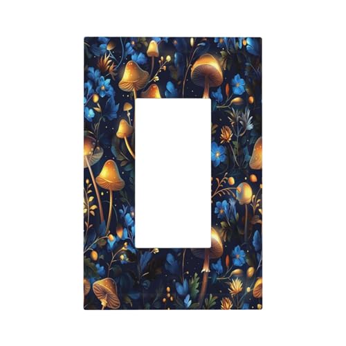 Decorative Outlet Covers with Fantasy Mushrooms and Vibrant Blue Flowers Design 1 Gang Rocker Light Switch Covers Single Decora GFCI Device Wall Plate for Bedroom Home Decor - color: Fantasy Mushrooms, size: 1-Gang Rocker/5 x 3 IN