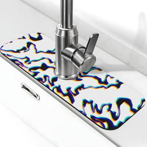 Faucet Draining Mat For Kitchen Sink, Black Line Phantom Diatom Mud Absorbent Drain Pad For Bathroom Kitchen Sink Splash Guard Drying Mat